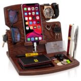 Wood Phone Docking Station - Key Holder Wallet Watch Stand