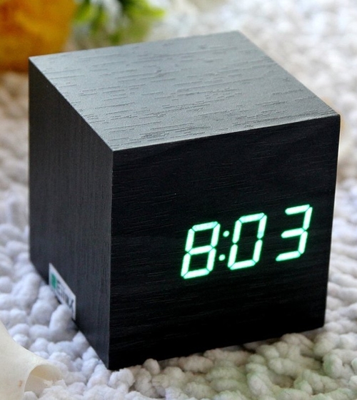 Cube Mini LED Wooden Digital Alarm Clock - $30